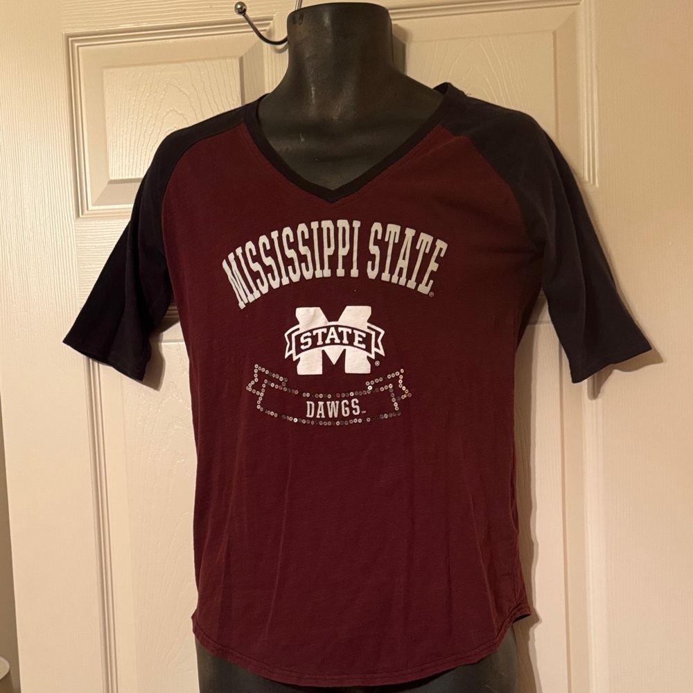 Women’s Mississippi State Maroon & Black Raglan V-Neck T-Shirt Size Large